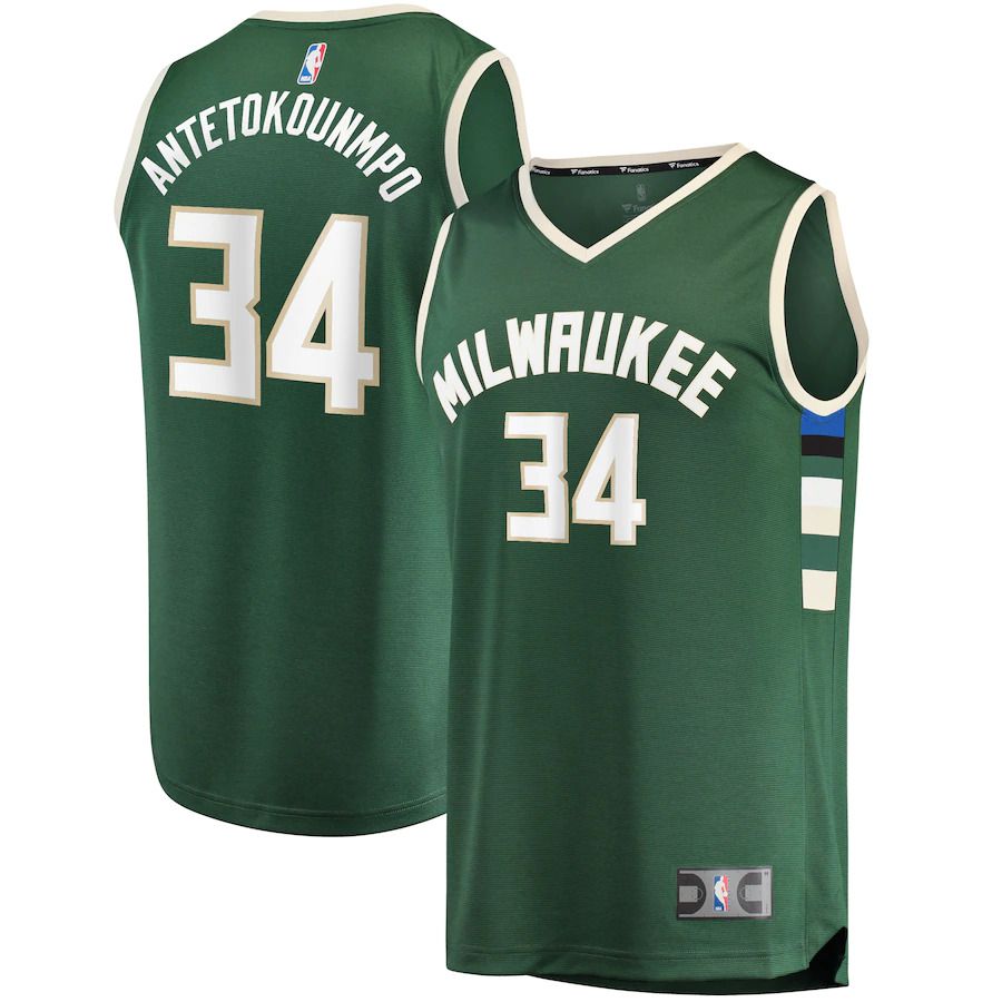 Men Milwaukee Bucks 34 Giannis Antetokounmpo Fanatics Branded Hunter Green Fast Break Replica Player NBA Jersey